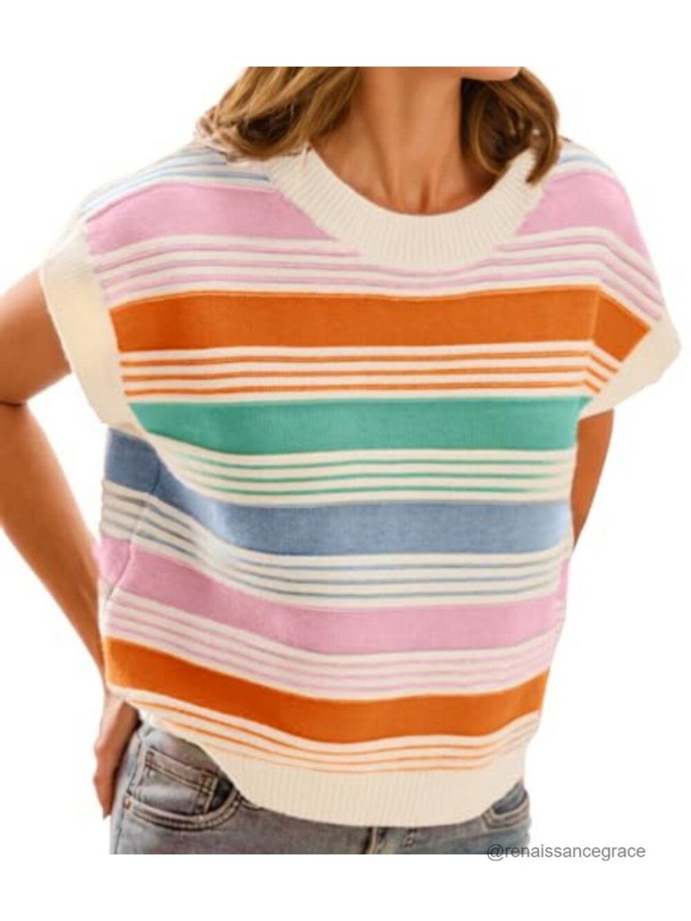Striped Cap Sleeve Sweater Vest Lightweight Knit Tank Top